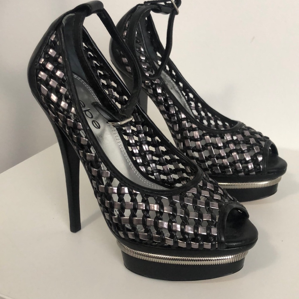 Bebe Black Silver Mesh Nina High Heel